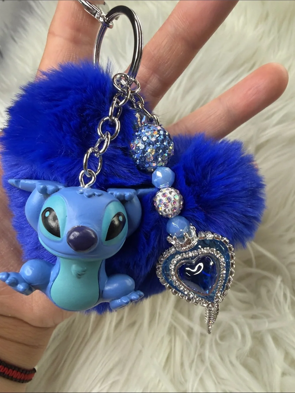 Stitch Blue Plush  Keychain with Heart Charm